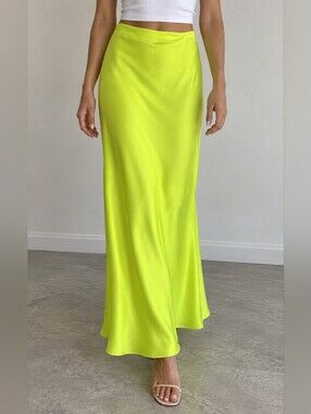 Neon Yellow Maxi Slip Skirt - Sleek Women's Floor-Length Skirt